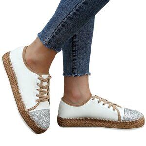 PAOTMBU - White & Silver Glitter Espadrille Sneaker